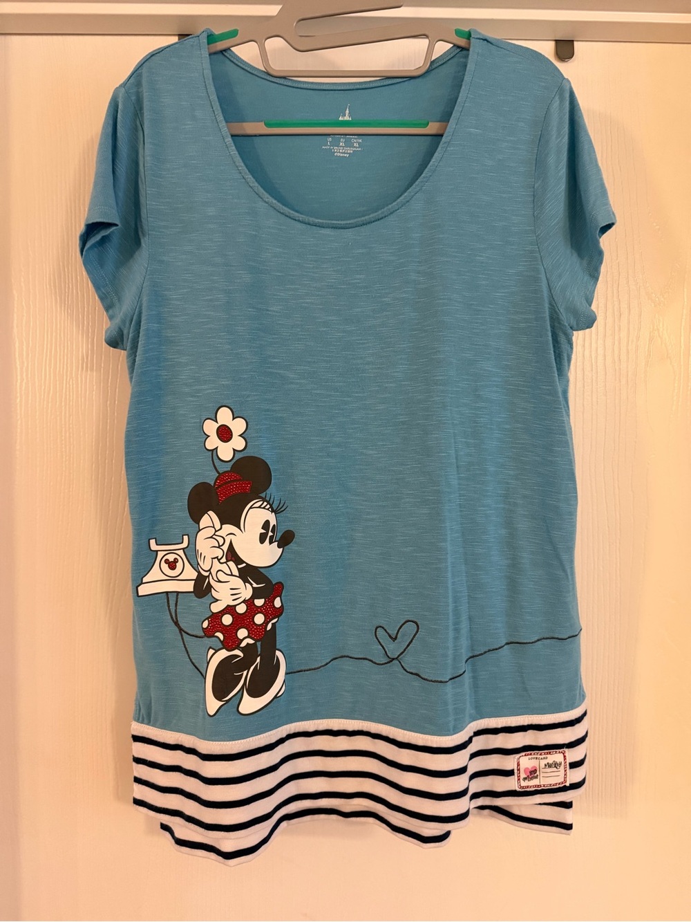 Blue Minnie Mouse long Graphic Tee with Striped Hem size JR XL